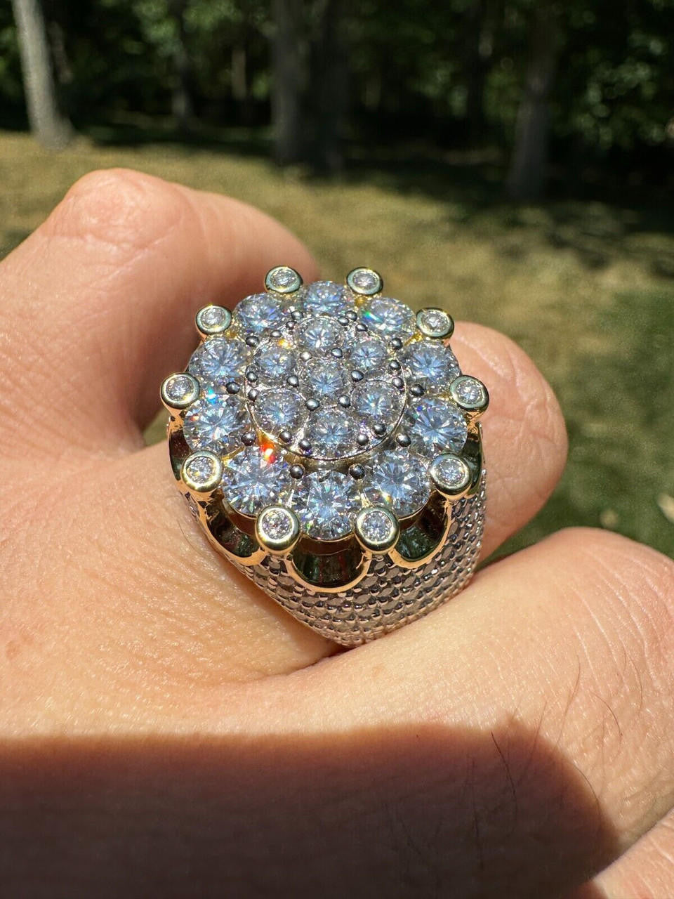 MOISSANITE Large Royal Crown Iced Out Ring - 14k Gold Vermeil 925 Silver