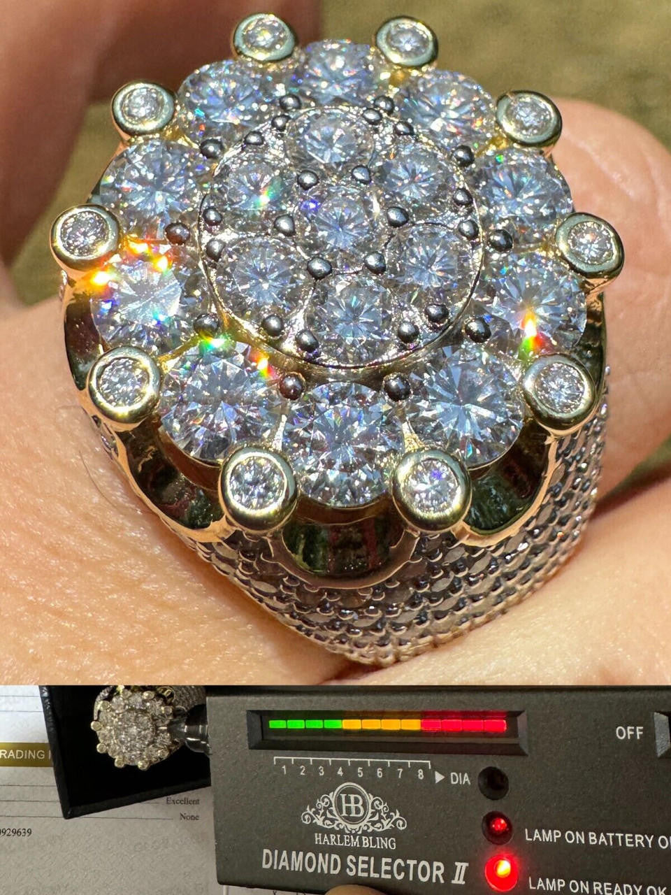 MOISSANITE Large Royal Crown Iced Out Ring - 14k Gold Vermeil 925 Silver
