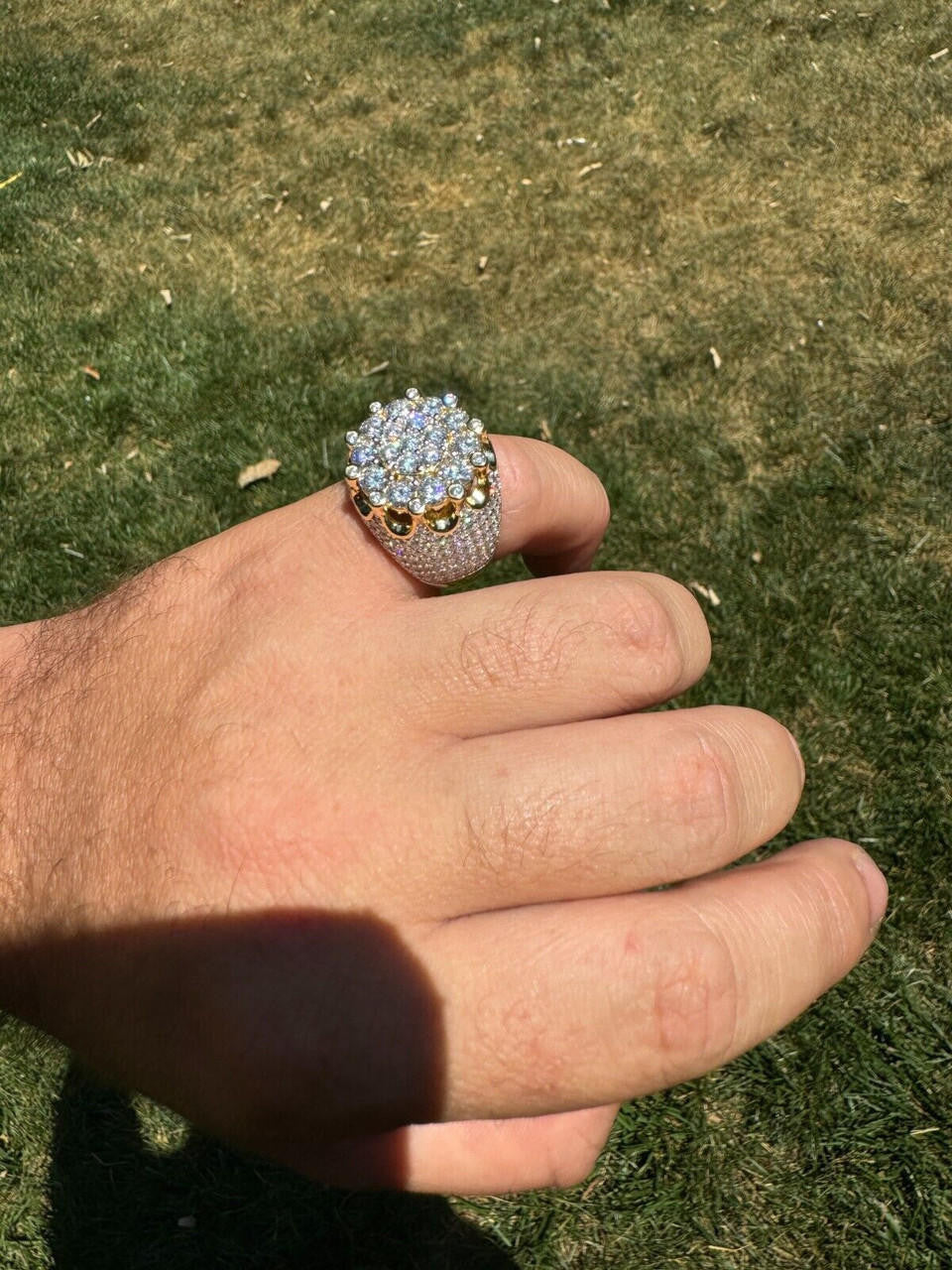 MOISSANITE Large Royal Crown Iced Out Ring - 14k Gold Vermeil 925 Silver