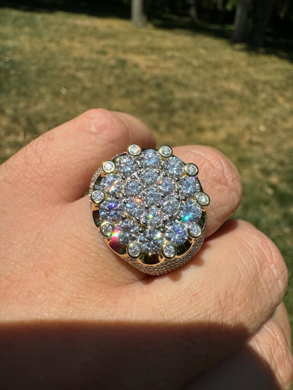 MOISSANITE Large Royal Crown Iced Out Ring - 14k Gold Vermeil 925 Silver