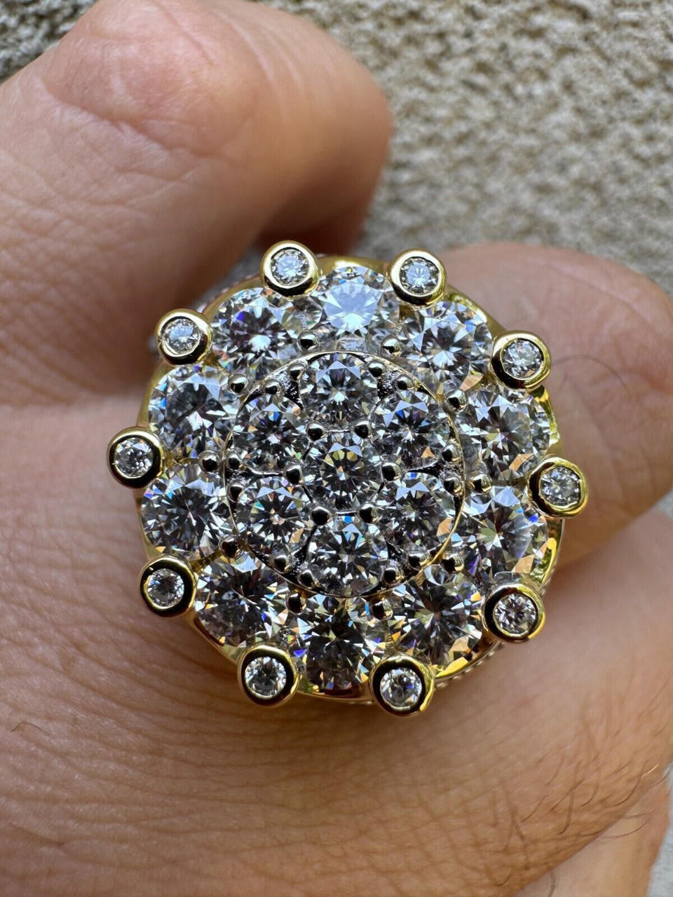 MOISSANITE Large Royal Crown Iced Out Ring - 14k Gold Vermeil 925 Silver