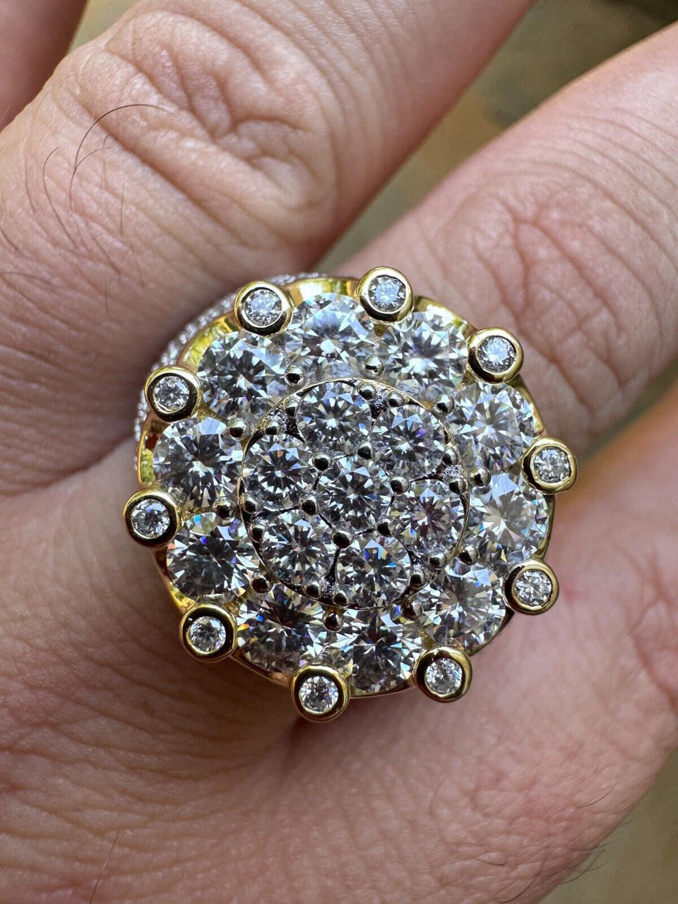 MOISSANITE Large Royal Crown Iced Out Ring - 14k Gold Vermeil 925 Silver