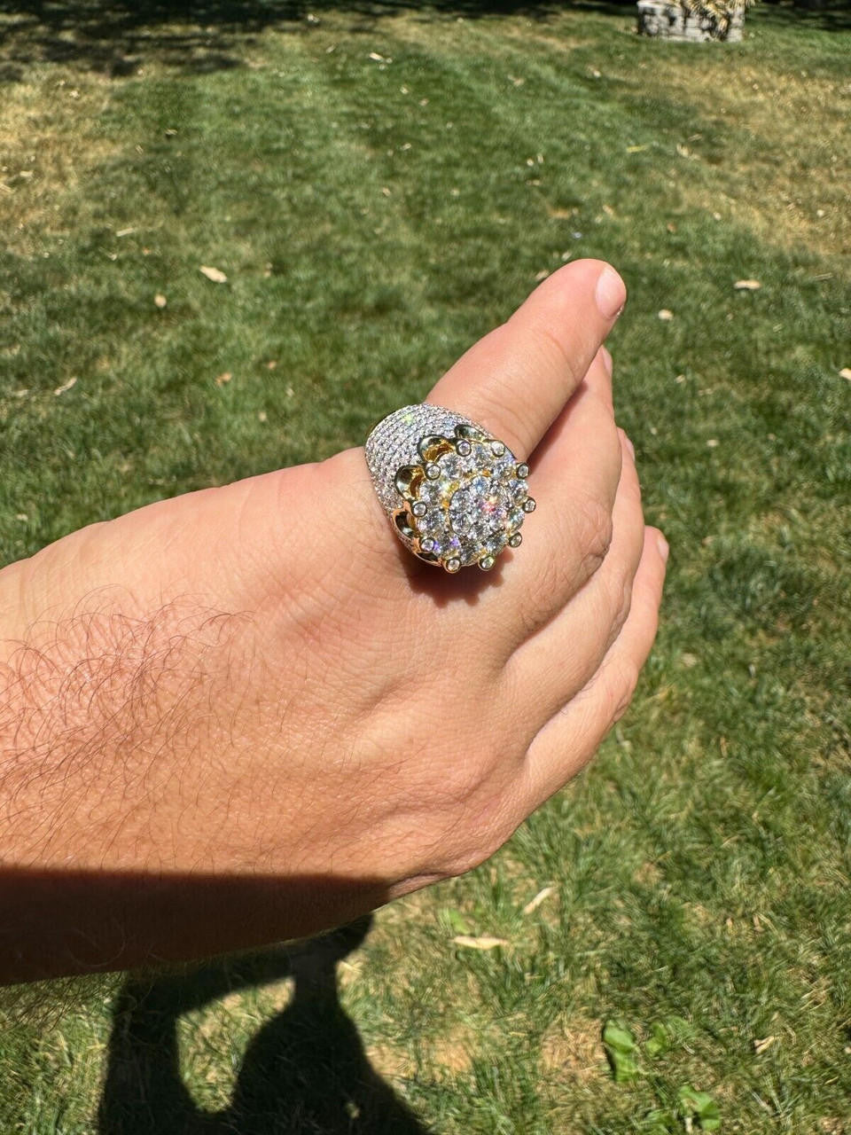 MOISSANITE Large Royal Crown Iced Out Ring - 14k Gold Vermeil 925 Silver
