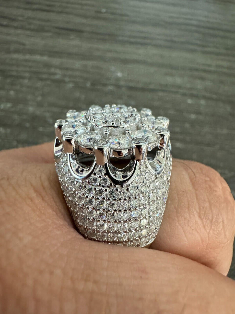 MOISSANITE Large Royal Crown Iced Out Ring - 925 Silver