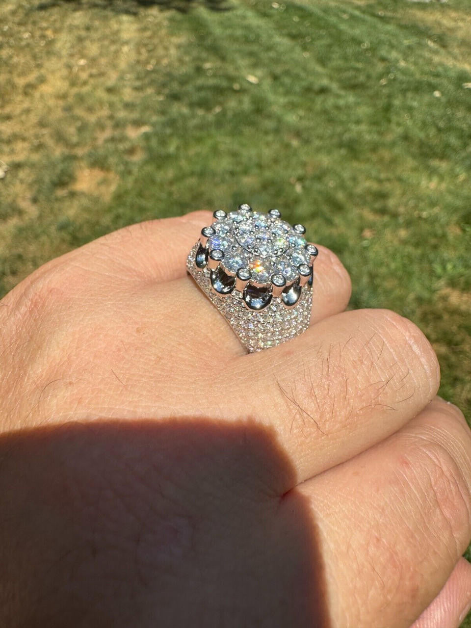 MOISSANITE Large Royal Crown Iced Out Ring - 925 Silver