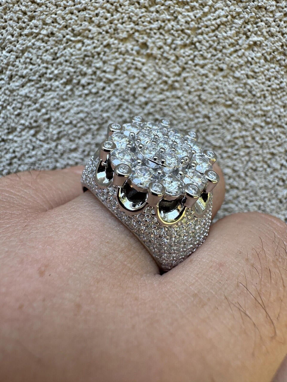 MOISSANITE Large Royal Crown Iced Out Ring - 925 Silver