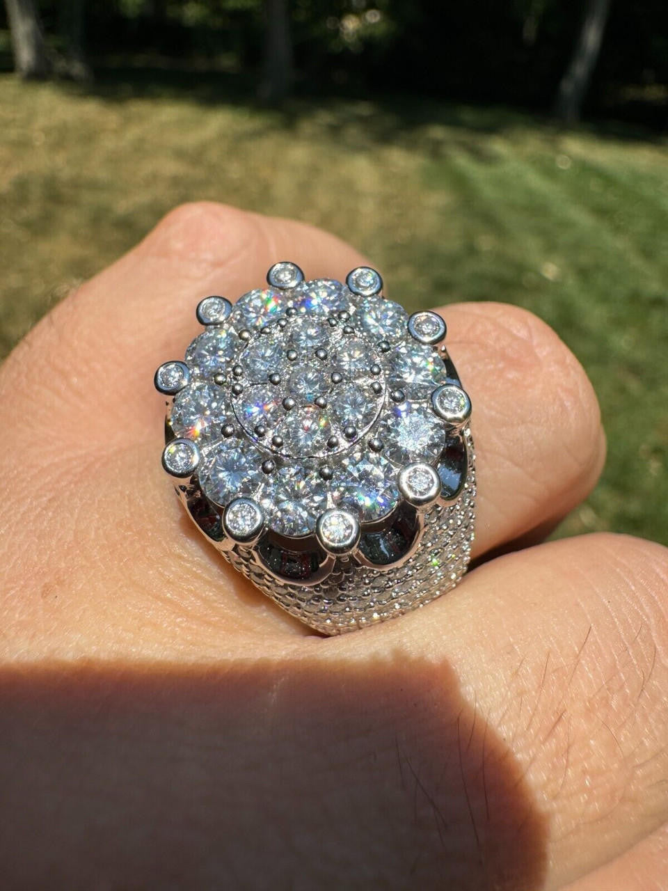 MOISSANITE Large Royal Crown Iced Out Ring - 925 Silver