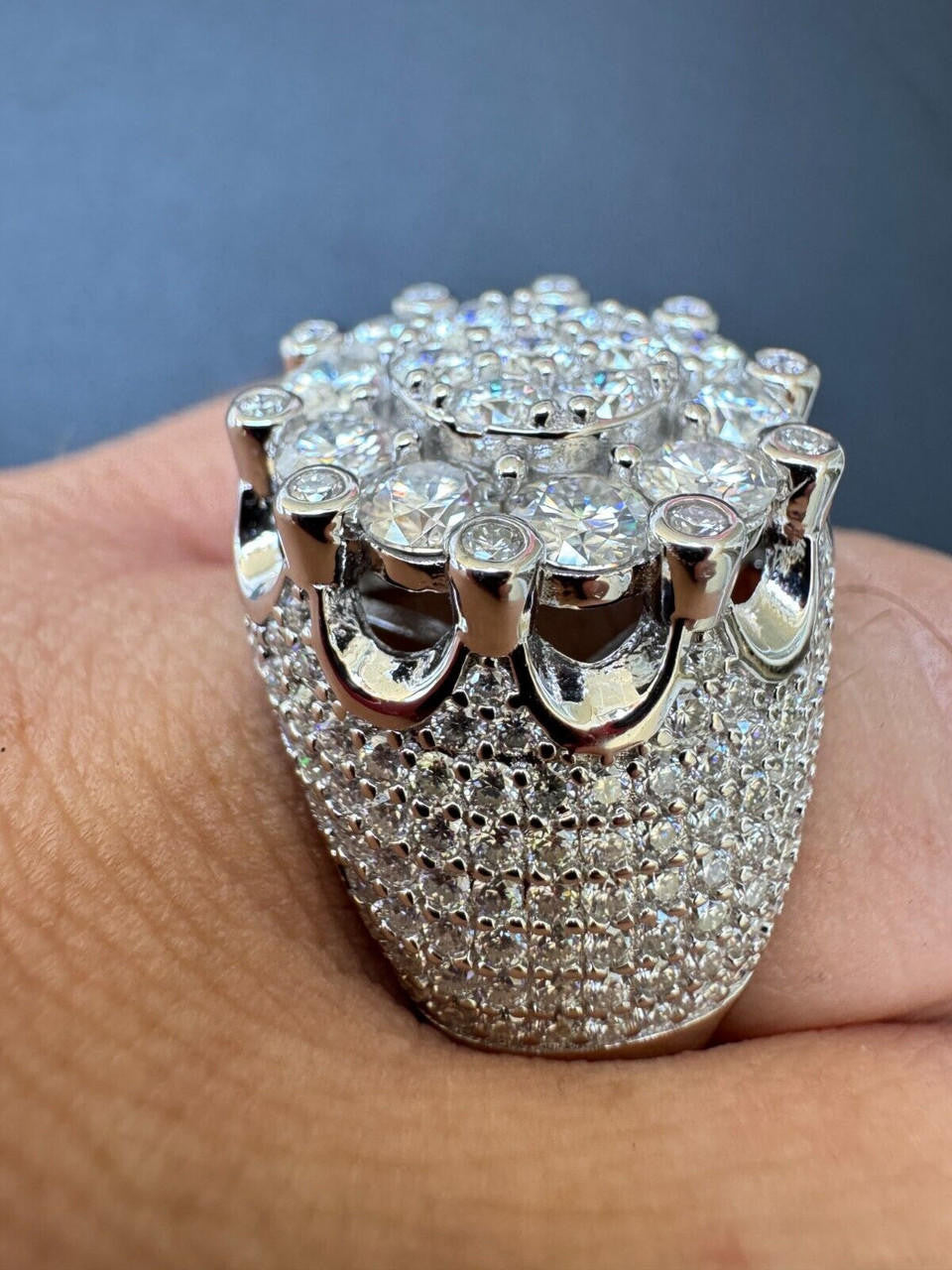 MOISSANITE Large Royal Crown Iced Out Ring - 925 Silver