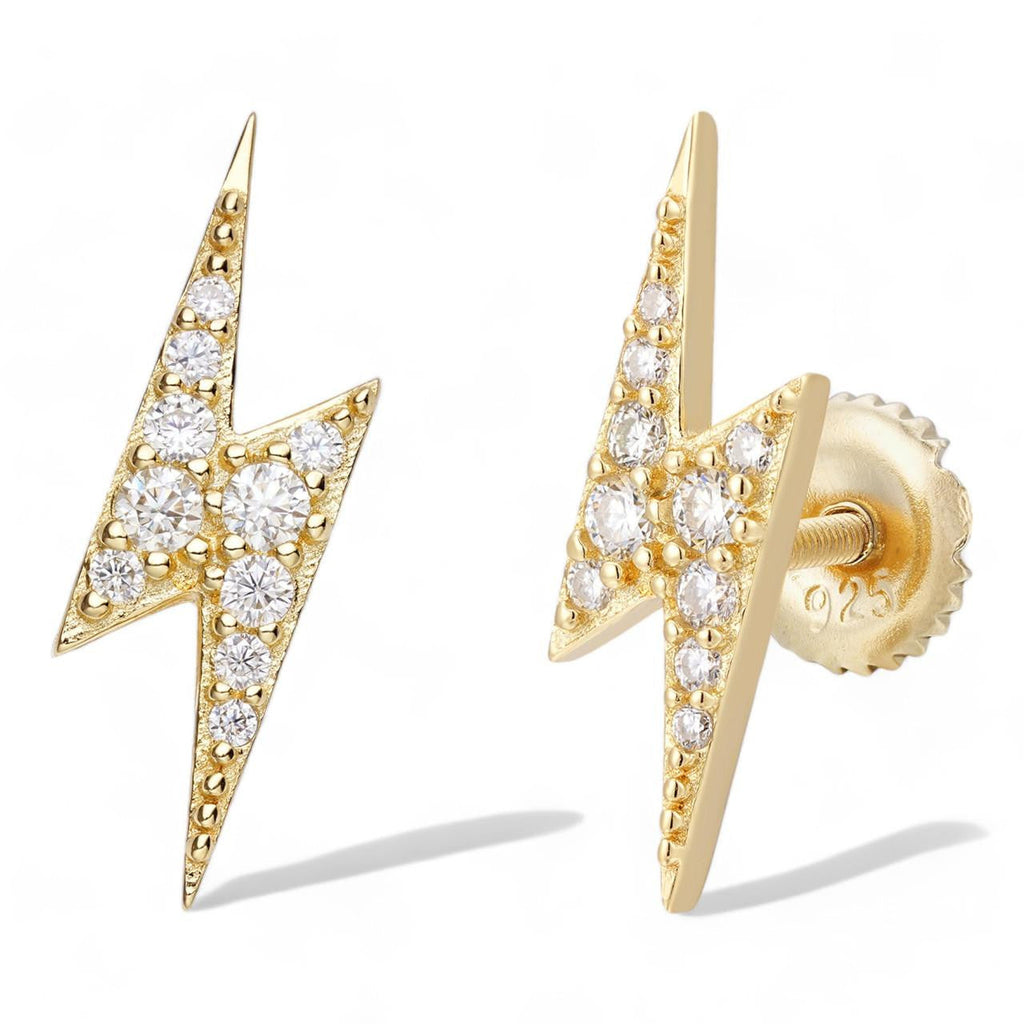 MOISSANITE Lightning Bolt Iced Out Earrings - 14k Gold Vermeil 925 Silver - 6x16mm