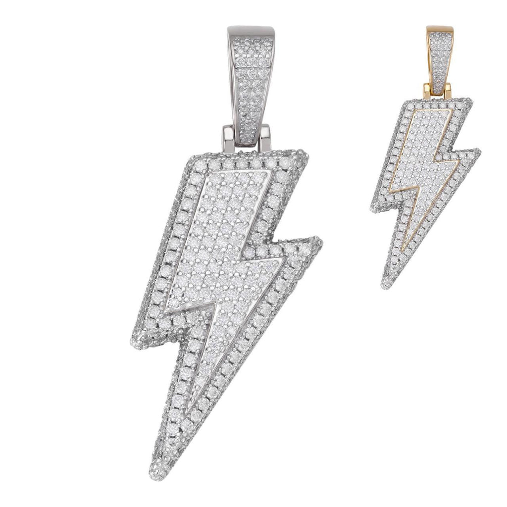 MOISSANITE Lightning Bolt Pendant - 14k Gold Vermeil Or 925 Silver - Medium 2"