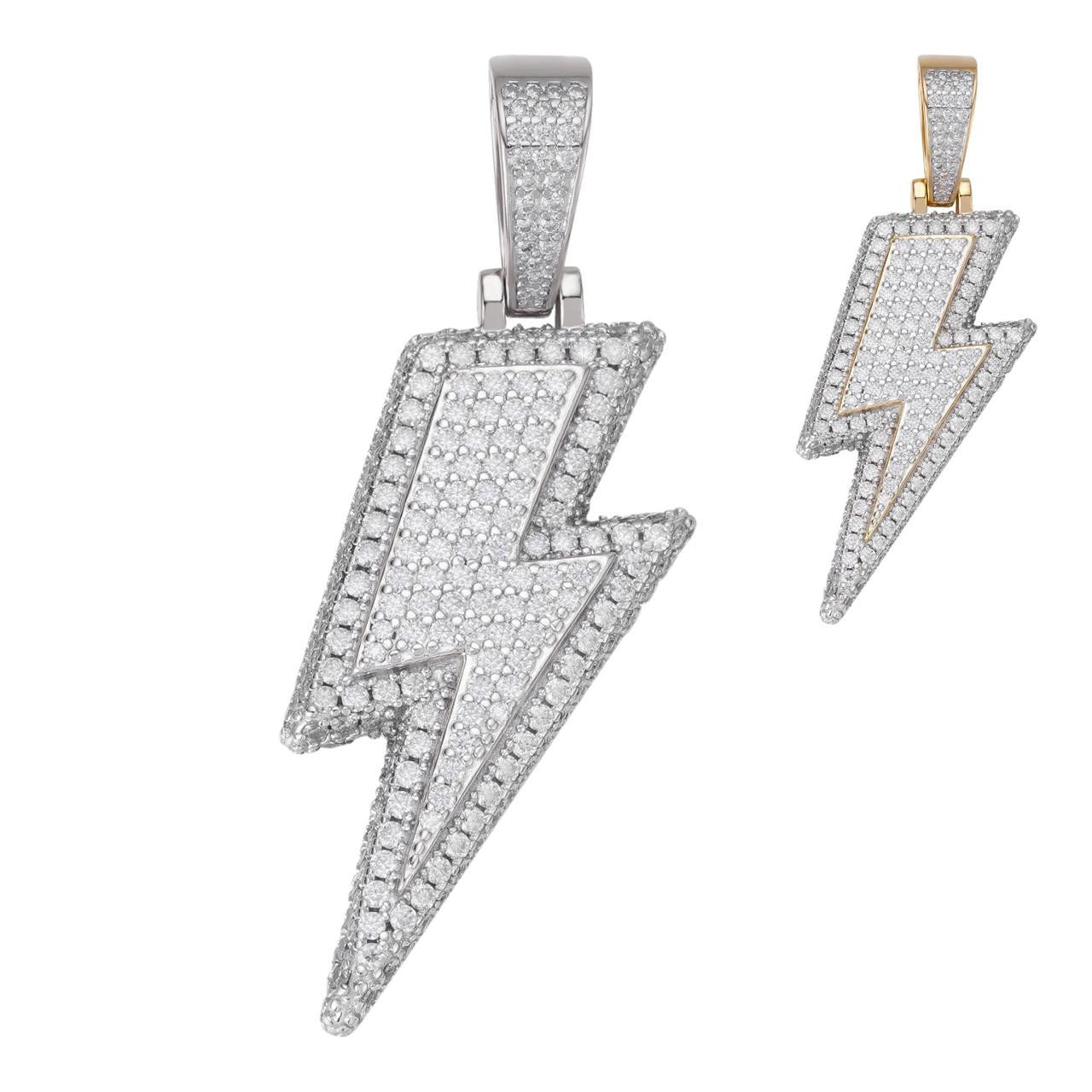 MOISSANITE Lightning Bolt Pendant - 14k Gold Vermeil Or 925 Silver - Medium 2"