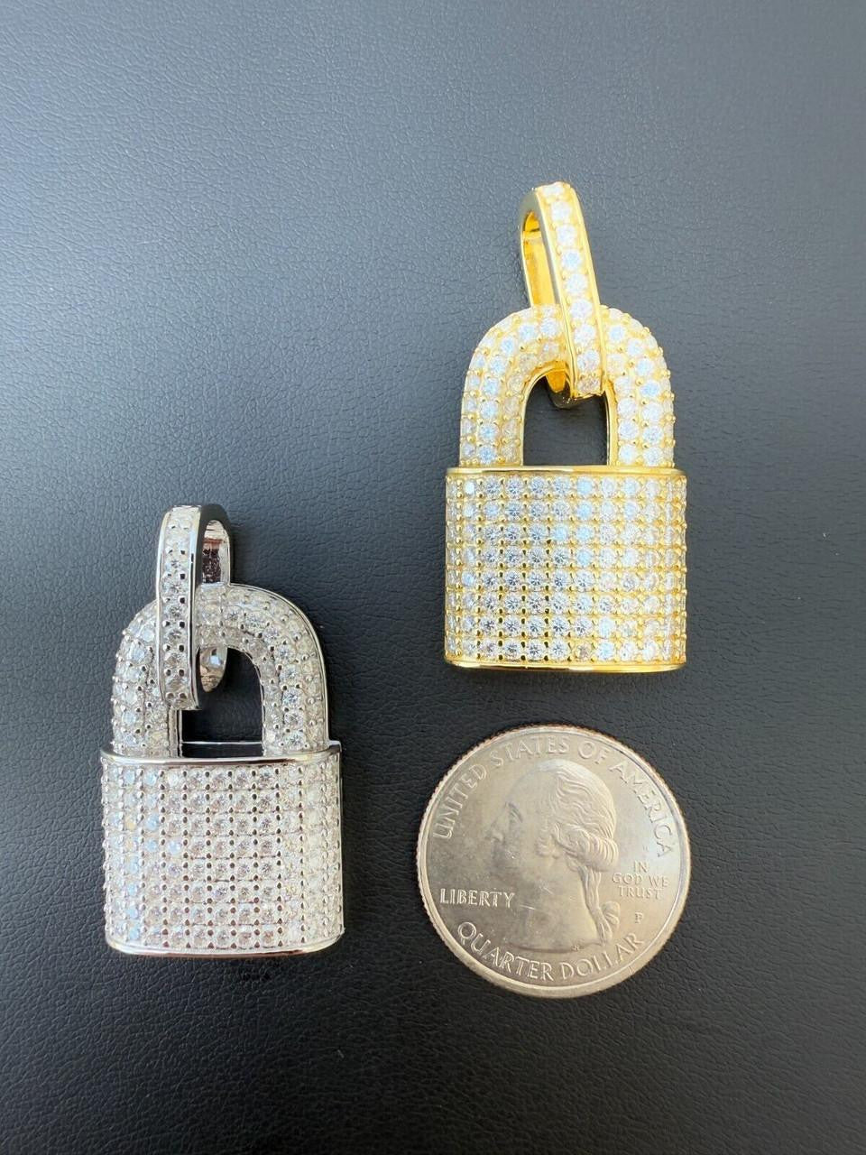 MOISSANITE Love Lock Padlock Pendant - 14k Yellow Gold Vermeil Or 925 Silver - Medium 1.5"