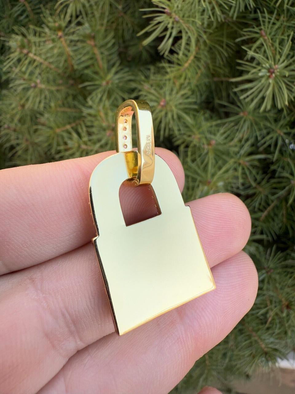 MOISSANITE Love Lock Padlock Pendant - 14k Yellow Gold Vermeil Or 925 Silver - Medium 1.5"