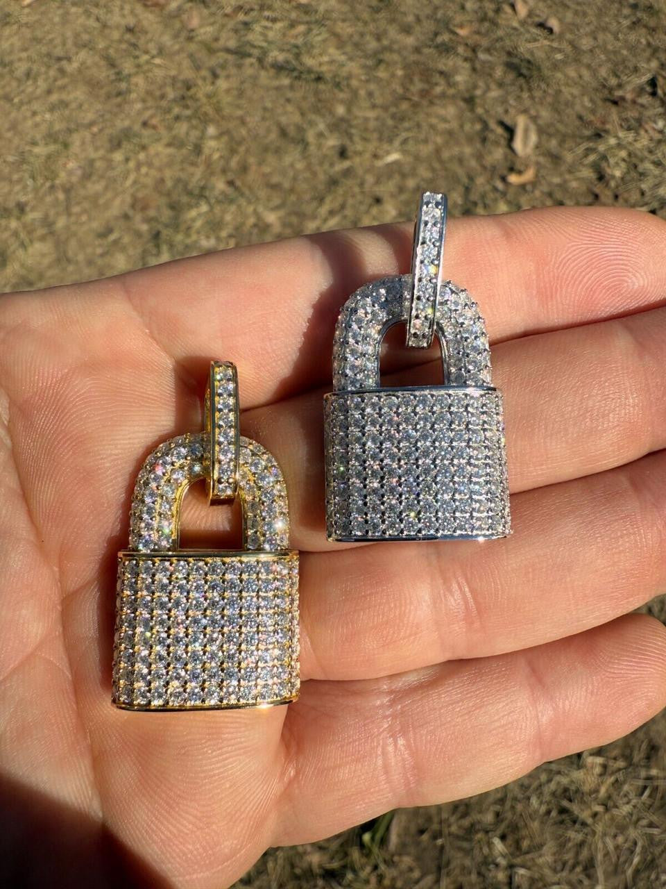 MOISSANITE Love Lock Padlock Pendant - 14k Yellow Gold Vermeil Or 925 Silver - Medium 1.5"