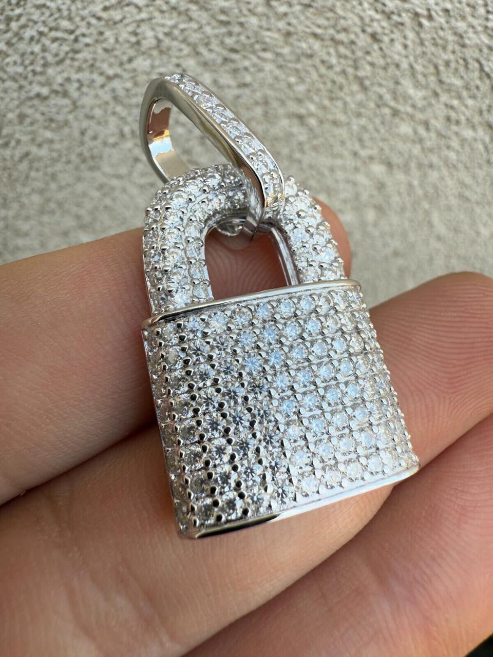 MOISSANITE Love Lock Padlock Pendant - 14k Yellow Gold Vermeil Or 925 Silver - Medium 1.5"