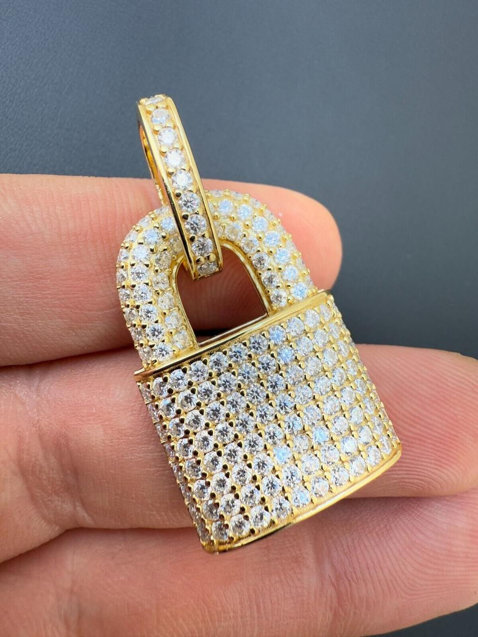 MOISSANITE Love Lock Padlock Pendant - 14k Yellow Gold Vermeil Or 925 Silver - Medium 1.5"