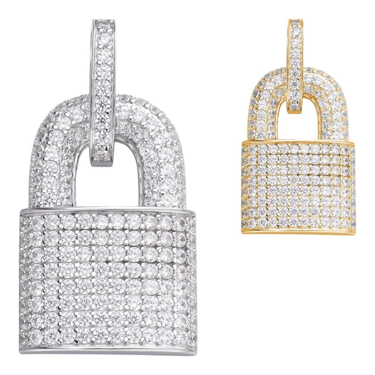MOISSANITE Love Lock Padlock Pendant - 14k Yellow Gold Vermeil Or 925 Silver - Medium 1.5"