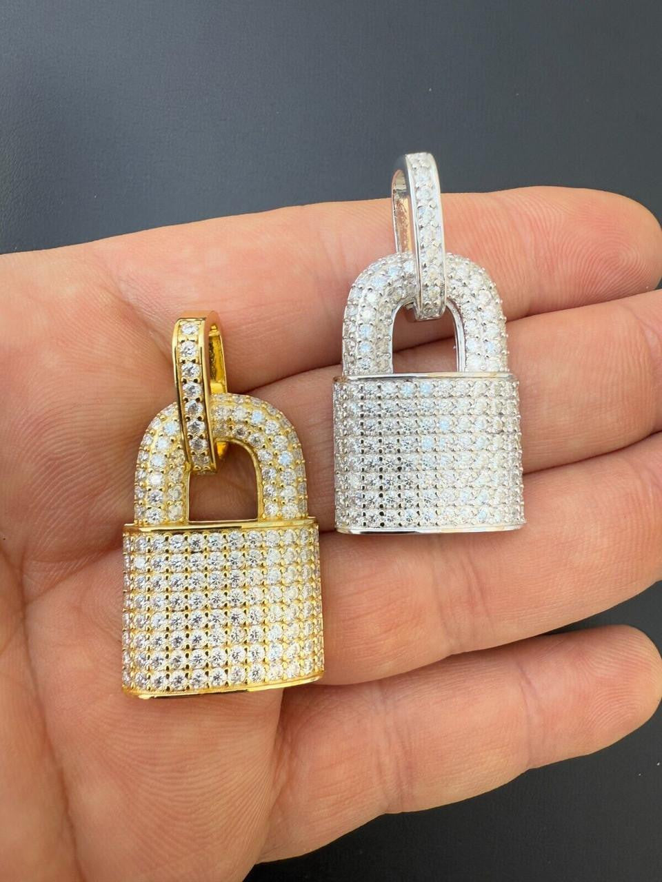 MOISSANITE Love Lock Padlock Pendant - 14k Yellow Gold Vermeil Or 925 Silver - Medium 1.5"