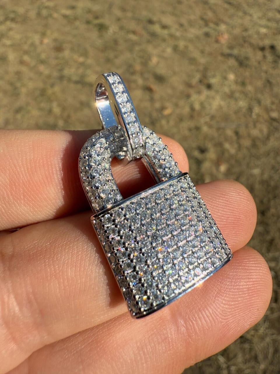 MOISSANITE Love Lock Padlock Pendant - 14k Yellow Gold Vermeil Or 925 Silver - Medium 1.5"