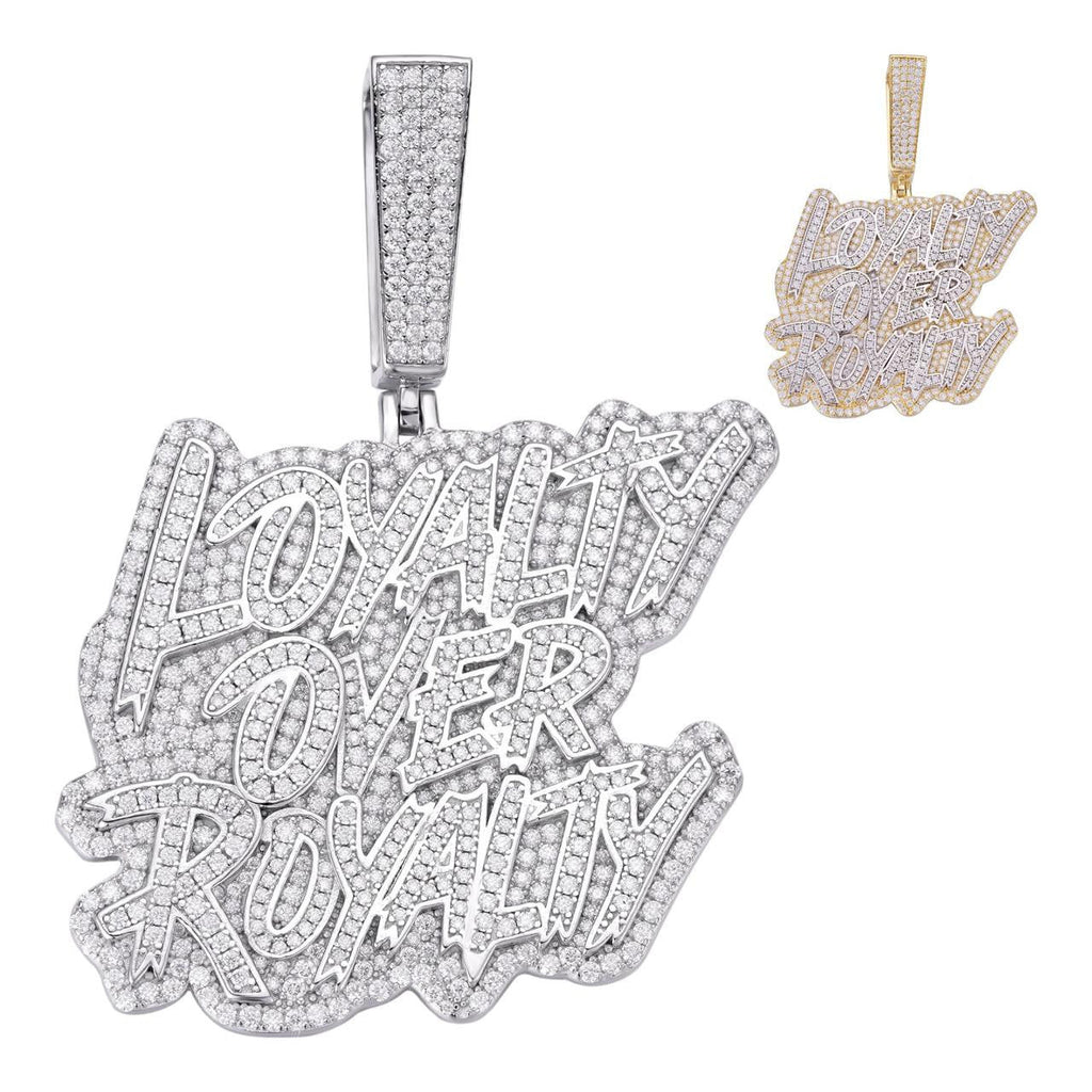 MOISSANITE LOYALTY OVER ROYALTY Hip Hop Pendant - 14k Gold Vermeil Or 925 Silver - Large 2.75"