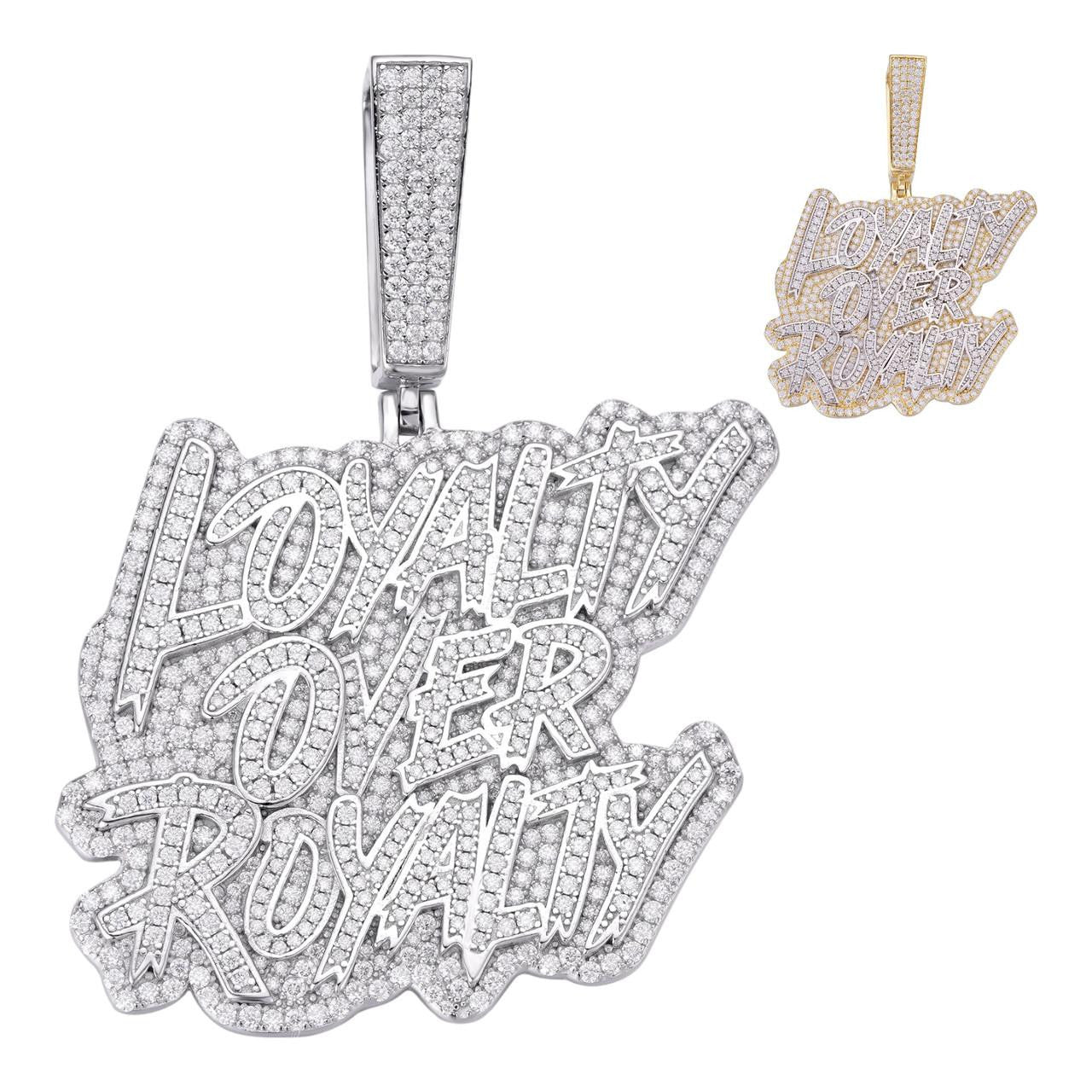 MOISSANITE LOYALTY OVER ROYALTY Hip Hop Pendant - 14k Gold Vermeil Or 925 Silver - Large 2.75"