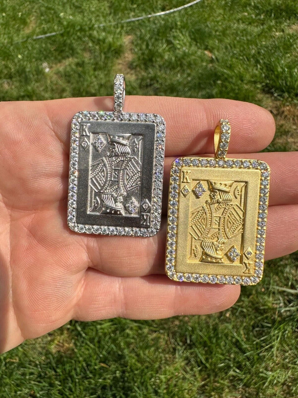 MOISSANITE Lucky King Of Diamonds Pendant - 14k Gold Vermeil Or 925 Silver - Medium 2"