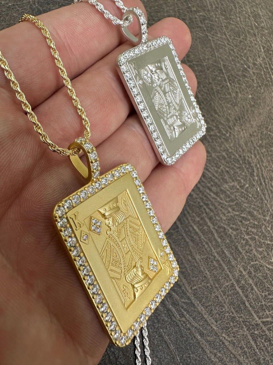 MOISSANITE Lucky King Of Diamonds Pendant - 14k Gold Vermeil Or 925 Silver - Medium 2"