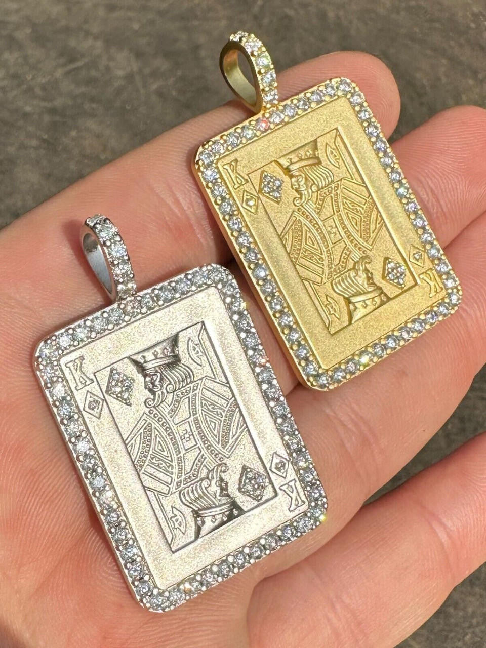 MOISSANITE Lucky King Of Diamonds Pendant - 14k Gold Vermeil Or 925 Silver - Medium 2"