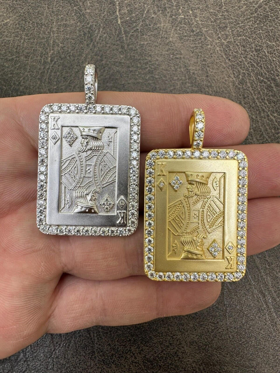 MOISSANITE Lucky King Of Diamonds Pendant - 14k Gold Vermeil Or 925 Silver - Medium 2"