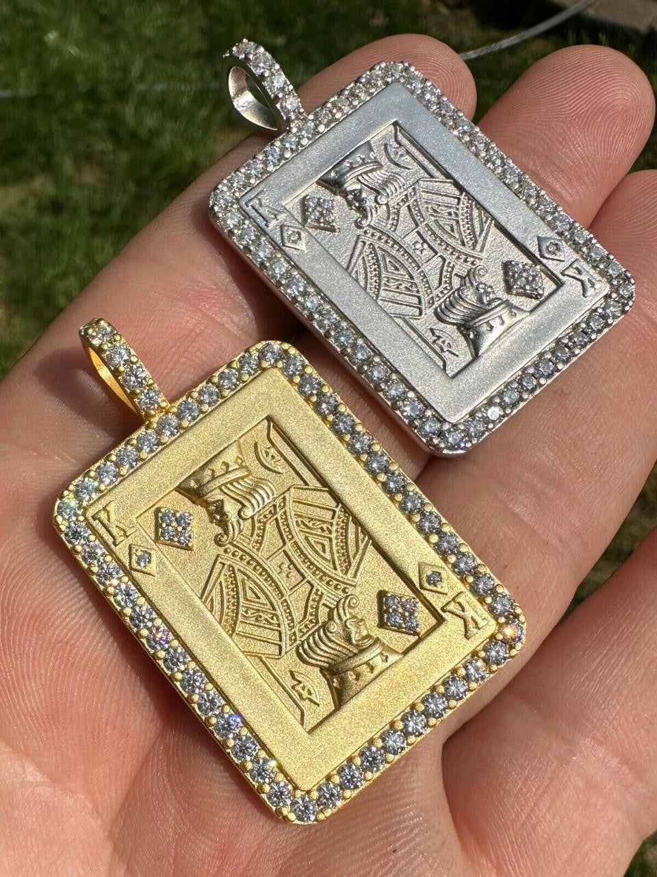 MOISSANITE Lucky King Of Diamonds Pendant - 14k Gold Vermeil Or 925 Silver - Medium 2"