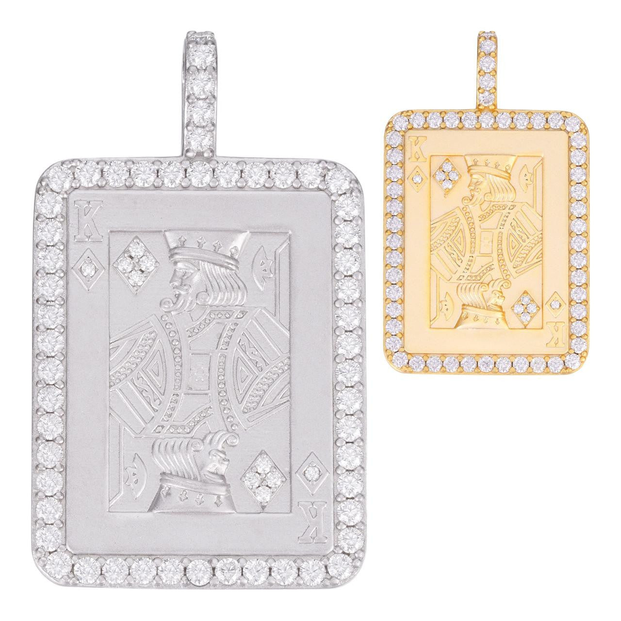 MOISSANITE Lucky King Of Diamonds Pendant - 14k Gold Vermeil Or 925 Silver - Medium 2"