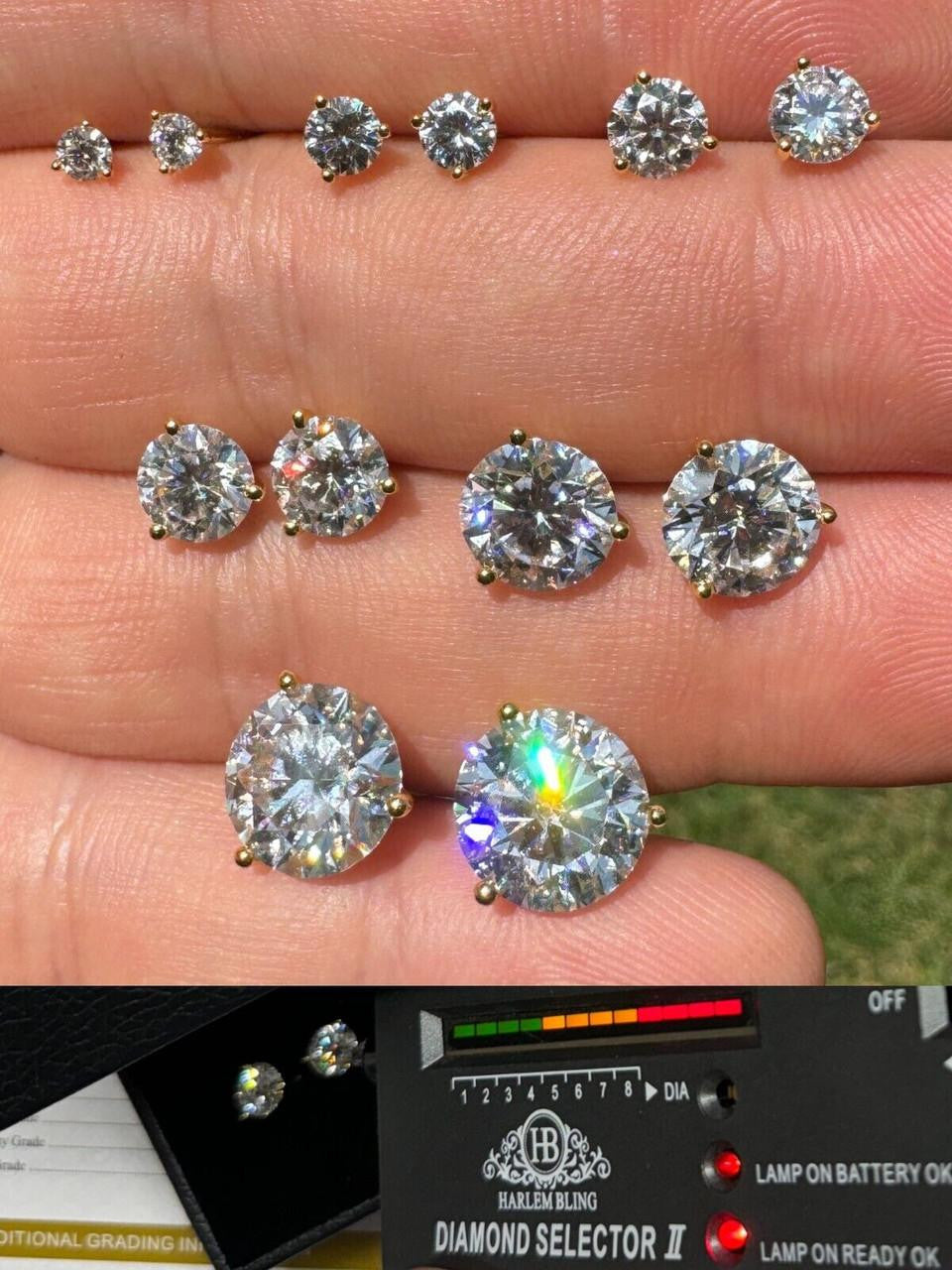 MOISSANITE Martini 3-Prong Solitaire Pushback Stud Earrings - 14k Gold Vermeil 925 Silver - 3mm-10mm - 0.2-8ct