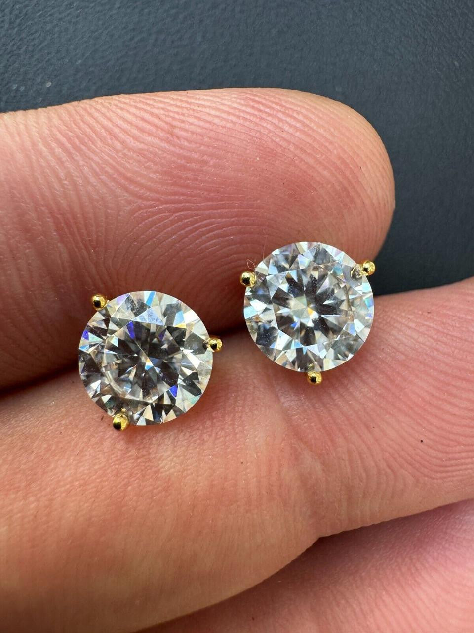 MOISSANITE Martini 3-Prong Solitaire Pushback Stud Earrings - 14k Gold Vermeil 925 Silver - 3mm-10mm - 0.2-8ct