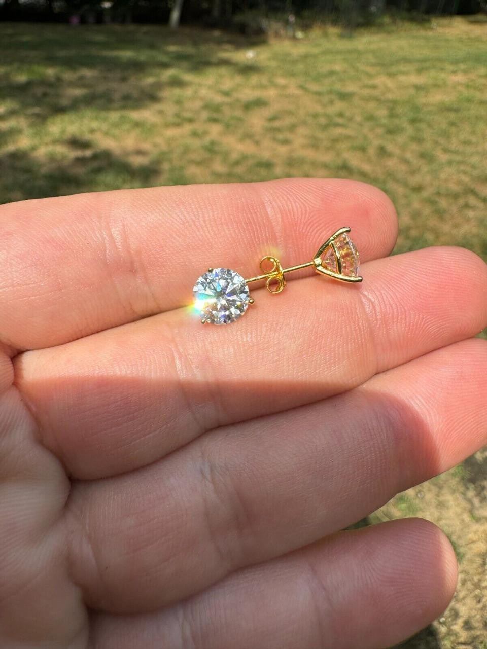 MOISSANITE Martini 3-Prong Solitaire Pushback Stud Earrings - 14k Gold Vermeil 925 Silver - 3mm-10mm - 0.2-8ct