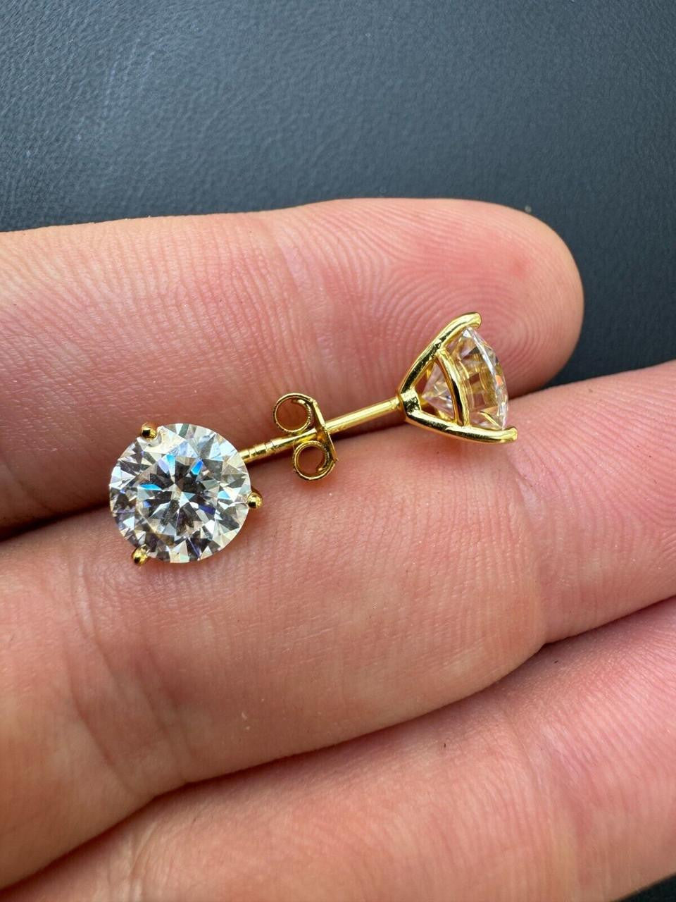 MOISSANITE Martini 3-Prong Solitaire Pushback Stud Earrings - 14k Gold Vermeil 925 Silver - 3mm-10mm - 0.2-8ct