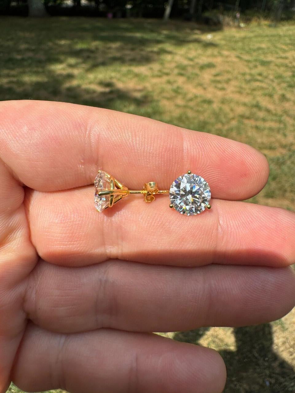 MOISSANITE Martini 3-Prong Solitaire Pushback Stud Earrings - 14k Gold Vermeil 925 Silver - 3mm-10mm - 0.2-8ct
