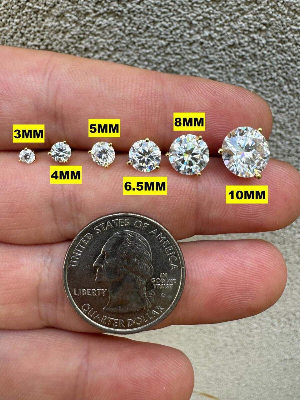 MOISSANITE Martini 3-Prong Solitaire Pushback Stud Earrings - 14k Gold Vermeil 925 Silver - 3mm-10mm - 0.2-8ct