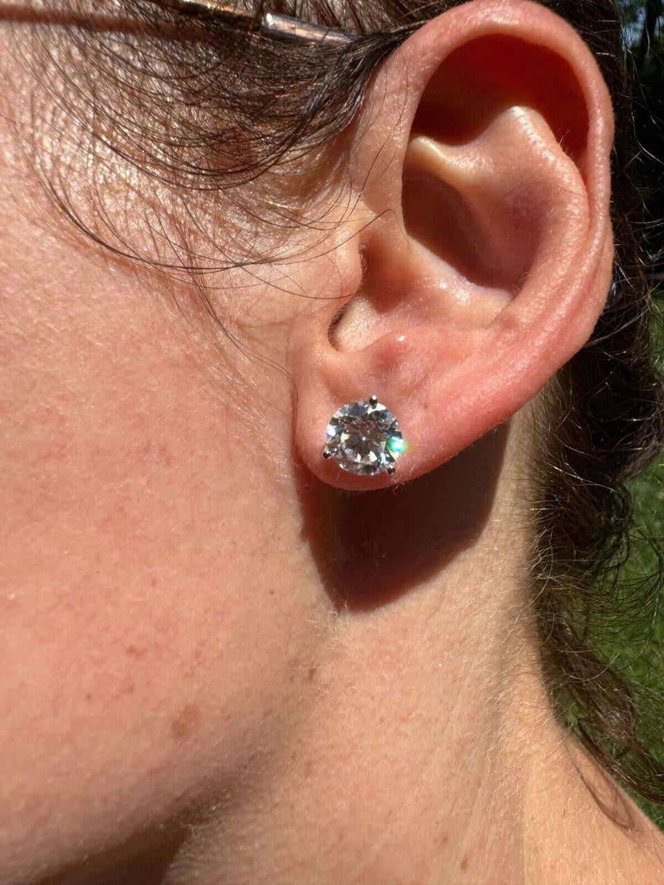 MOISSANITE Martini 3-Prong Solitaire Pushback Stud Earrings - 14k Gold Vermeil 925 Silver - 3mm-10mm - 0.2-8ct