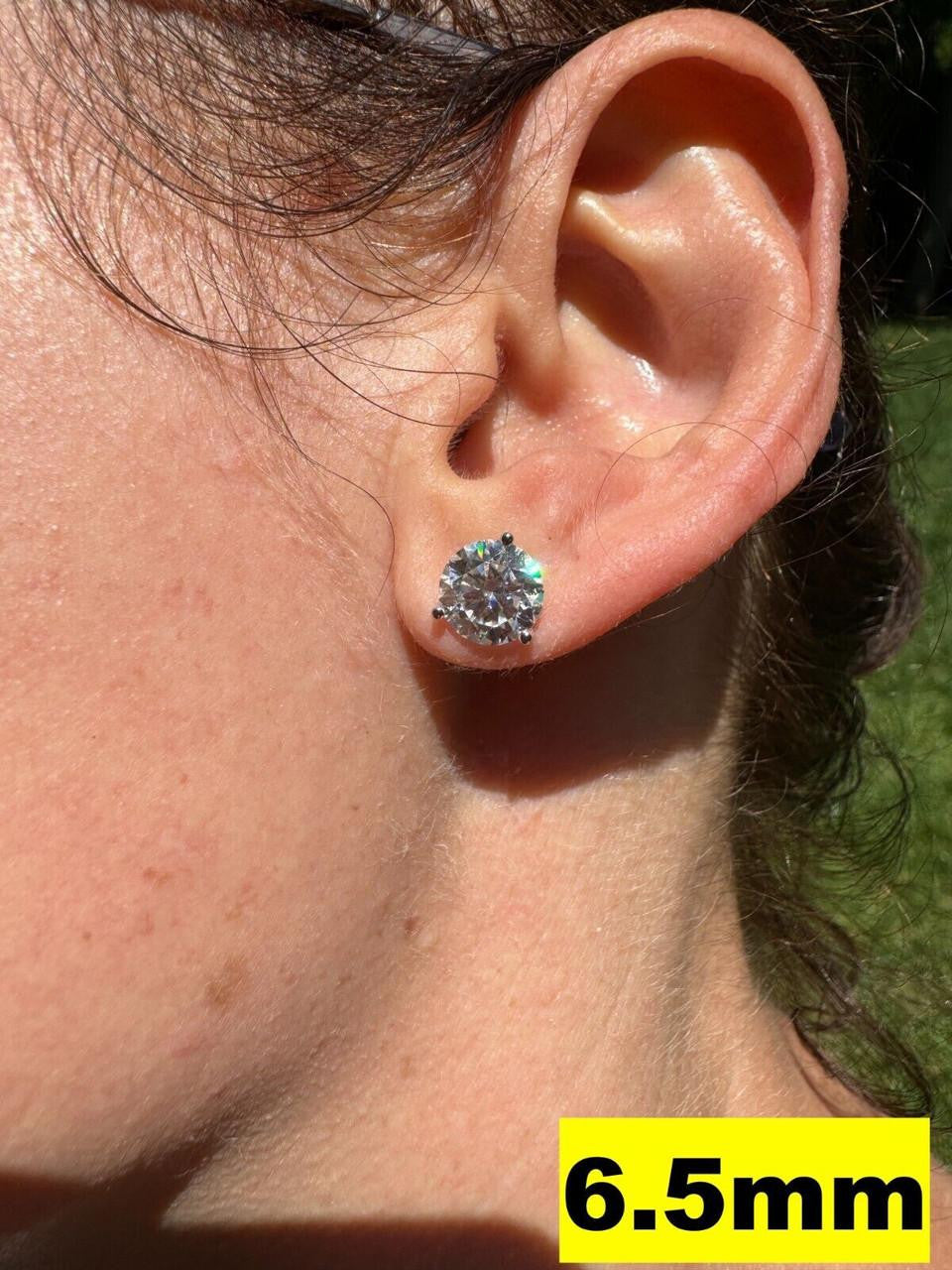 MOISSANITE Martini 3-Prong Solitaire Pushback Stud Earrings - 925 Silver - 3mm-10mm - 0.2-8ct