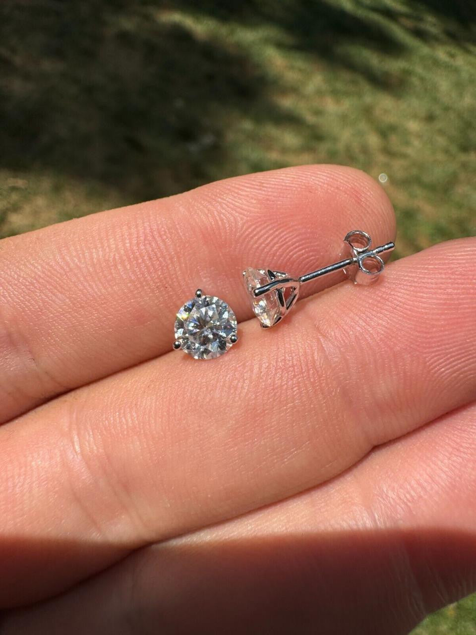 MOISSANITE Martini 3-Prong Solitaire Pushback Stud Earrings - 925 Silver - 3mm-10mm - 0.2-8ct