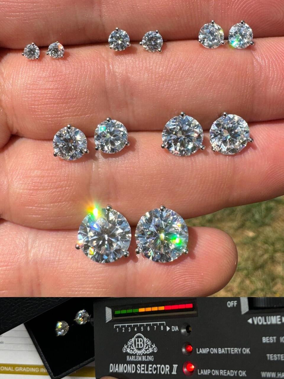 MOISSANITE Martini 3-Prong Solitaire Pushback Stud Earrings - 925 Silver - 3mm-10mm - 0.2-8ct