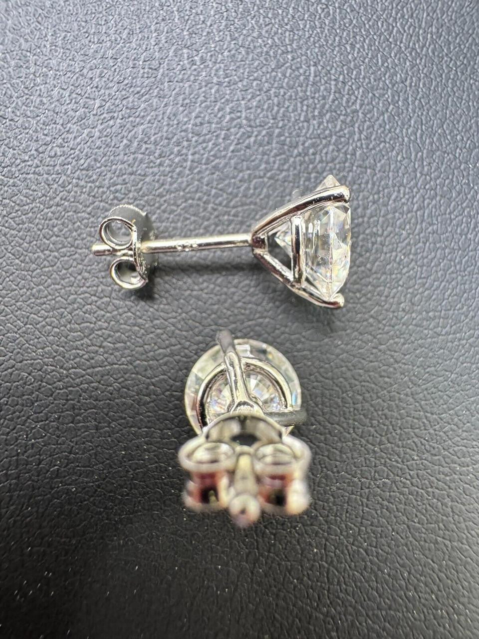 MOISSANITE Martini 3-Prong Solitaire Pushback Stud Earrings - 925 Silver - 3mm-10mm - 0.2-8ct