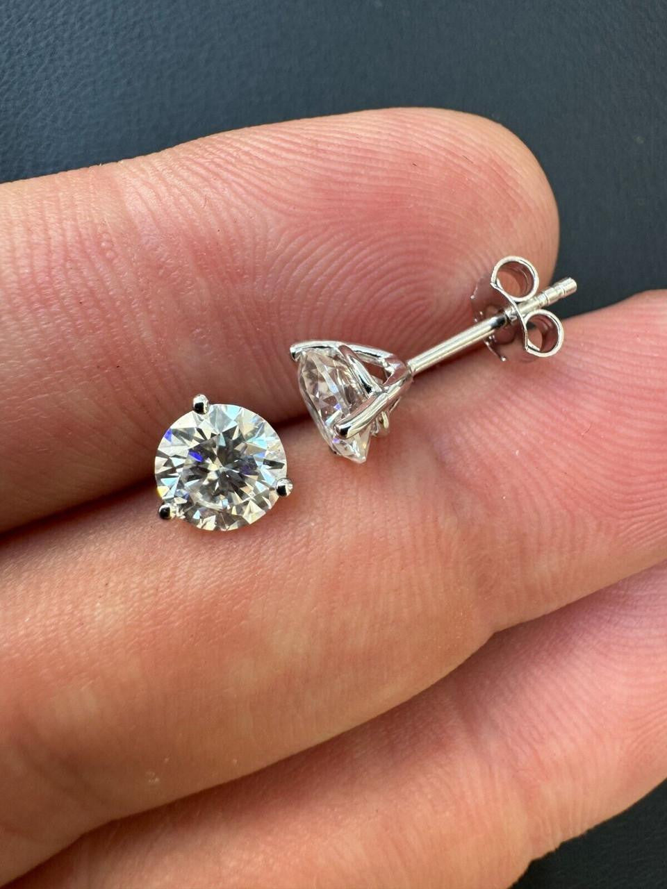 MOISSANITE Martini 3-Prong Solitaire Pushback Stud Earrings - 925 Silver - 3mm-10mm - 0.2-8ct