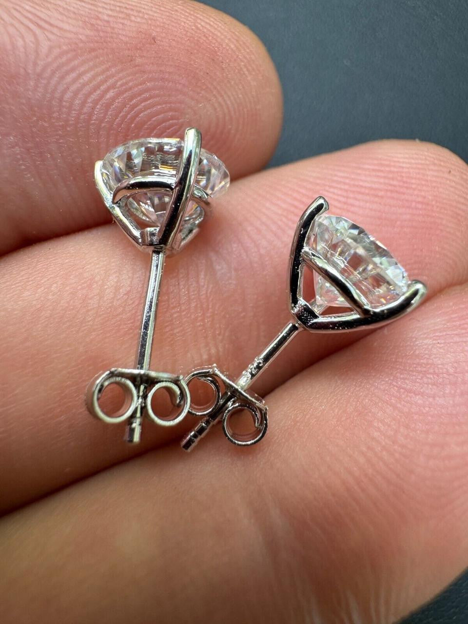 MOISSANITE Martini 3-Prong Solitaire Pushback Stud Earrings - 925 Silver - 3mm-10mm - 0.2-8ct