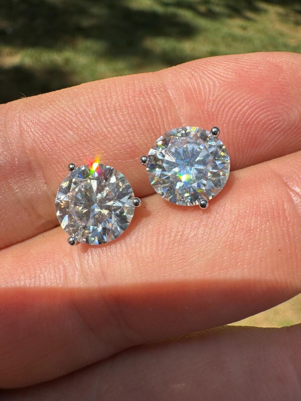 MOISSANITE Martini 3-Prong Solitaire Pushback Stud Earrings - 925 Silver - 3mm-10mm - 0.2-8ct
