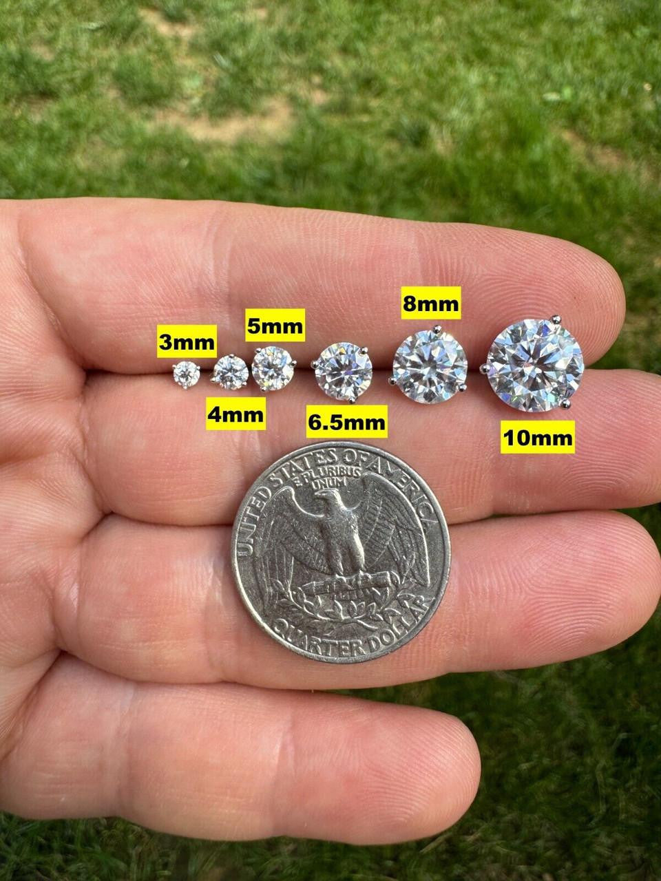 MOISSANITE Martini 3-Prong Solitaire Pushback Stud Earrings - 925 Silver - 3mm-10mm - 0.2-8ct