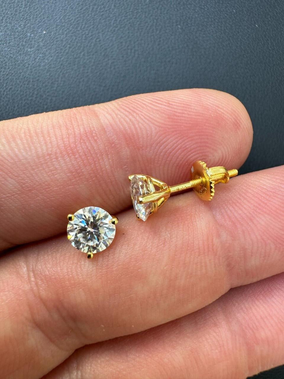 MOISSANITE Martini 3-Prong Solitaire Stud Earrings - 14k Gold Vermeil 925 Silver - 3mm-10mm - 0.2-8ct