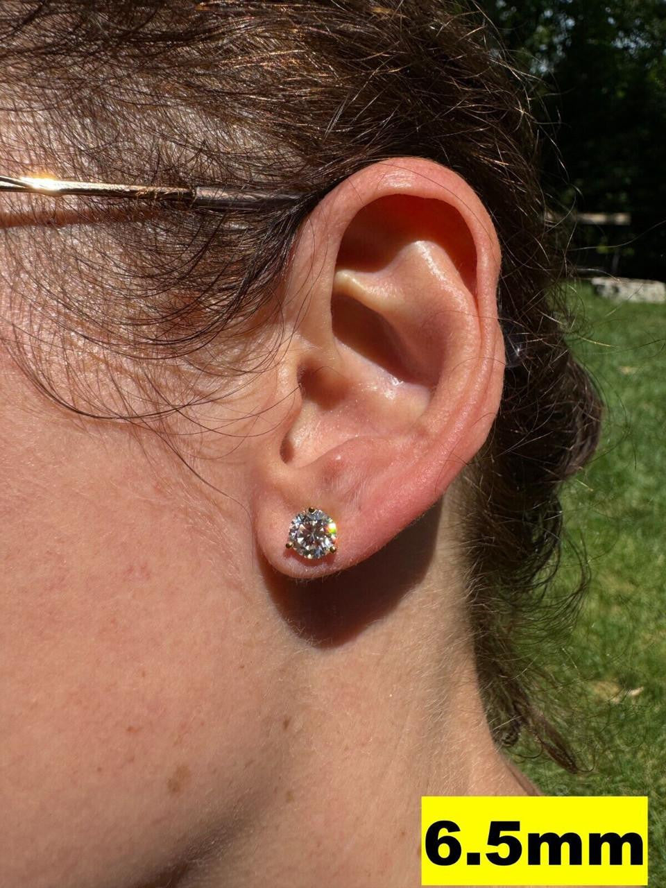 MOISSANITE Martini 3-Prong Solitaire Stud Earrings - 14k Gold Vermeil 925 Silver - 3mm-10mm - 0.2-8ct