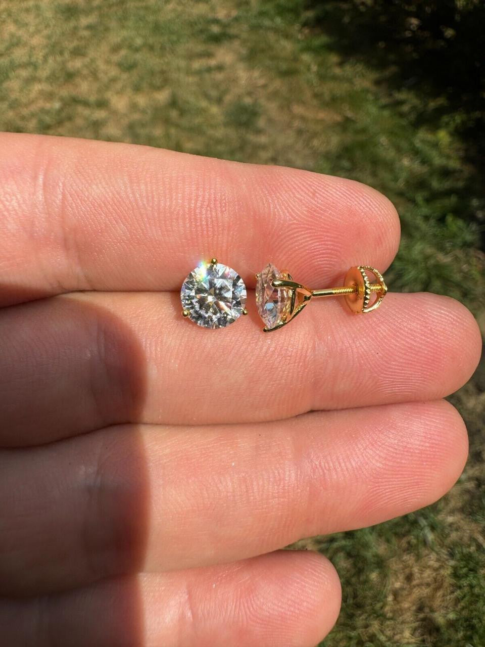 MOISSANITE Martini 3-Prong Solitaire Stud Earrings - 14k Gold Vermeil 925 Silver - 3mm-10mm - 0.2-8ct