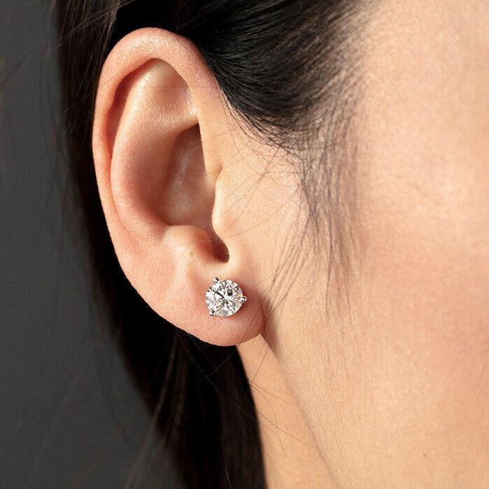 MOISSANITE Martini 3-Prong Solitaire Stud Earrings - 925 Silver - 3mm-10mm - 0.2-8ct